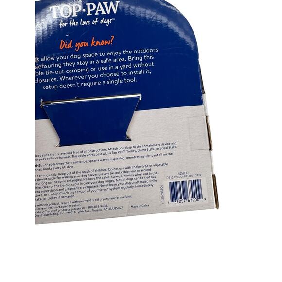 Top Paw 20FT Tie-Out For Dogs Up To 100lbs Size Large NEW - Picture 3 of 3